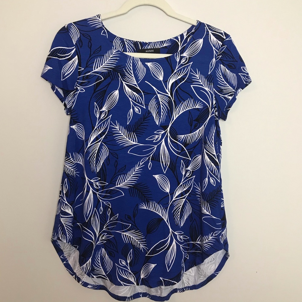 Alfani Blue Floral Print Top Size Small